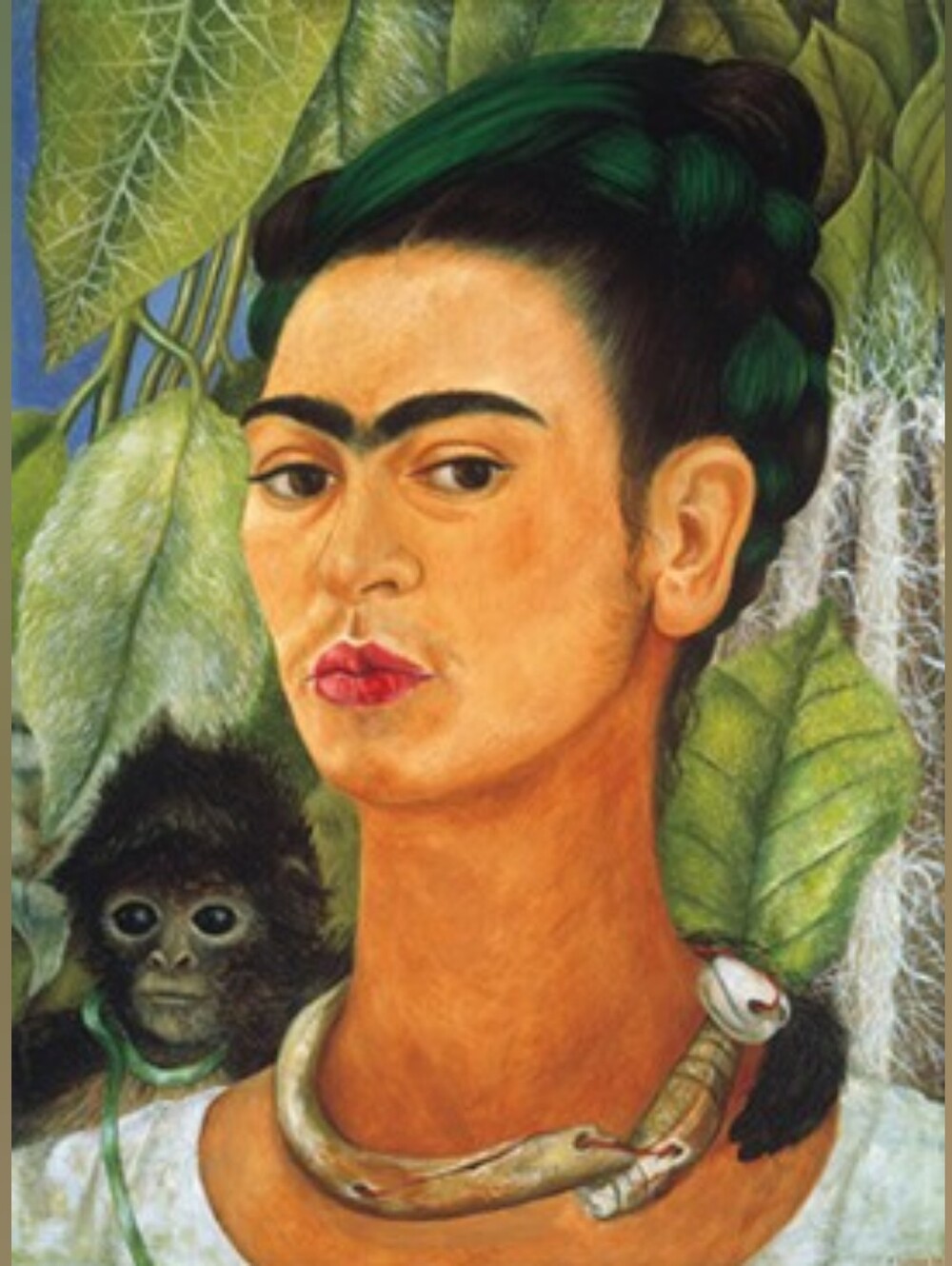 Frida Kahlo Portrait Print with Monkey and Snake Necklace 8.5x11